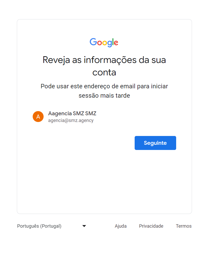 conta Google Criada